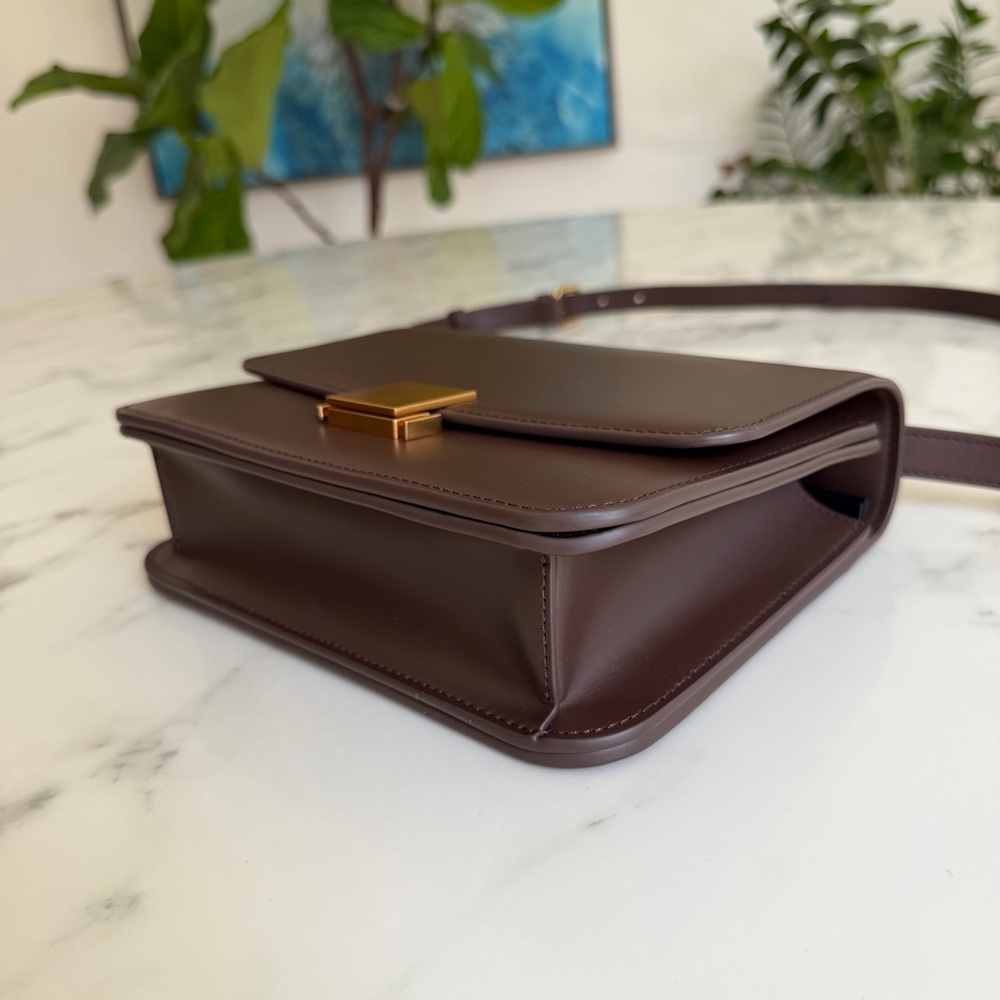 Quince Italian Leather Box Shoulder Bag Crossbody Dark Brown - Picture 7 of 16